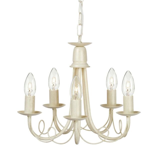Loops 5 Bulb Chandelier Hanging Pendant LIght Ivory Gold LED E14 60W Bulb