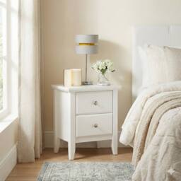 Amani Modern Satin White Nightstand - 2 Drawer Compact Side Table - Size: 1 Pack - thumbnail 2