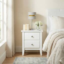 Amani Modern Satin White Nightstand - 2 Drawer Compact Side Table - Size: 1 Pack - thumbnail 1