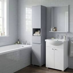 KORVIXA Grey Bathroom Cabinet, Slim Storage Cabinet - Size: W600mm x H750mm - thumbnail 4