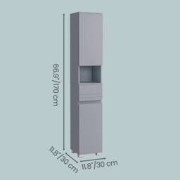 KORVIXA Grey Bathroom Cabinet, Slim Storage Cabinet - Size: W600mm x H750mm - thumbnail 2