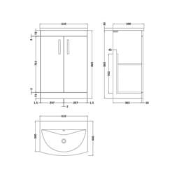 Balterley Millwich Contemporary 2 Door Vanity Basin Unit, Gloss White, 600mm in White - thumbnail 2