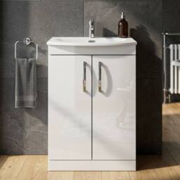 Balterley Millwich Contemporary 2 Door Vanity Basin Unit, Gloss White, 600mm in White - thumbnail 3