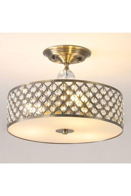 Harper Living Semi Flush Ceiling Light Drum with decorative Crystals in Light Bronze - image 1