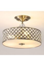 Harper Living Semi Flush Ceiling Light Drum with decorative Crystals in Light Bronze - thumbnail 1