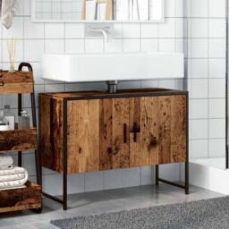 Berkfield Home Bathroom Sink Cabinet Old Wood 80x33x60 cm Engineered Wood in Brown - Size: 80 x 33 x 60 cm - thumbnail 3