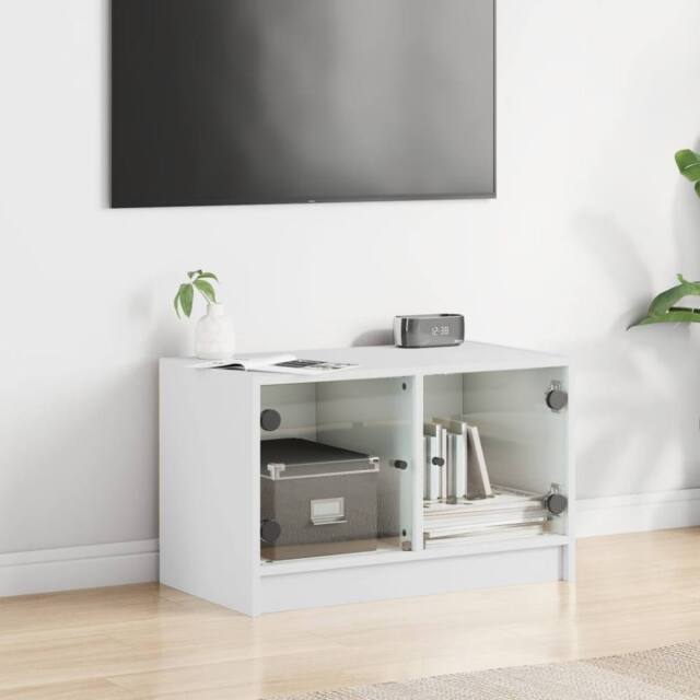 Berkfield Home TV Cabinet with Glass Doors White 68x37x42 cm - Size: 68 x 37 x 42 cm - image 1