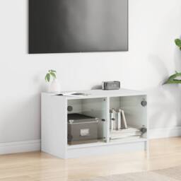 Berkfield Home TV Cabinet with Glass Doors White 68x37x42 cm - Size: 68 x 37 x 42 cm