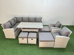 Fimous 12 Seater Rattan Garden Furniture Set Table 2 Chairs 4 Footstools in Light Grey - thumbnail 2