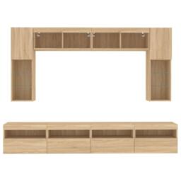 Berkfield Home Versatile 8 Piece TV Wall Cabinet Set with LED Lights Sonoma Oak in Tan - thumbnail 7
