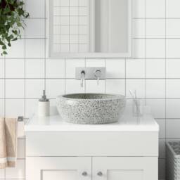 Berkfield Home Countertop Basin Grey Round Œ¶41x14 cm Ceramic - Size: 41x14 cm - thumbnail 2