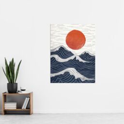"Artery8 Wall Art Print Abstract Sunset Seascape Waves Sun Painting Poster in White - Size: W24"" x H32""" - thumbnail 4
