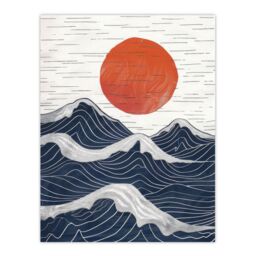 "Artery8 Wall Art Print Abstract Sunset Seascape Waves Sun Painting Poster in White - Size: W24"" x H32""" - thumbnail 1