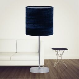 First Choice Lighting Set of 2 Chrome Stick Table Lamps with Navy Blue Crushed Velvet Shades in Silver - thumbnail 6