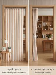 Living and Home 1 Panel Faux Linen Pleated Folding Curtain for Door/Window in Beige - Size: 140 cm width x 229 cm drop - thumbnail 2