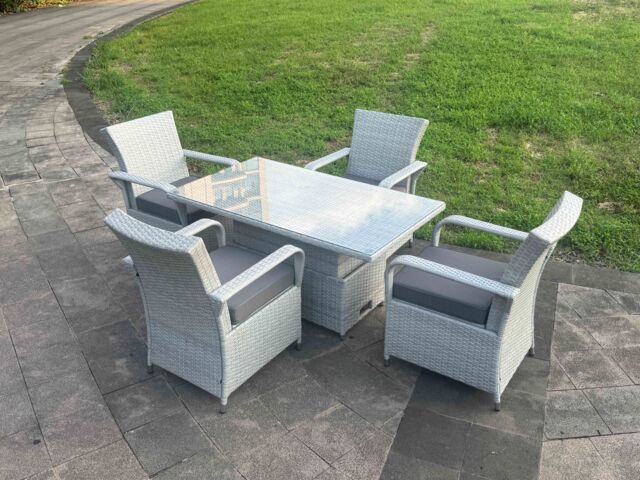 Fimous Rattan Outdoor Garden furniture Set Rising Table & 4 Chairs Set in Light Grey