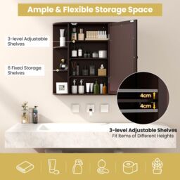 Gymax Mirrored Bathroom Cabinet Wooden Hanging Medicine Cabinet-Brown in Dark Brown - thumbnail 6