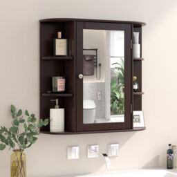 Gymax Mirrored Bathroom Cabinet Wooden Hanging Medicine Cabinet-Brown in Dark Brown - thumbnail 4