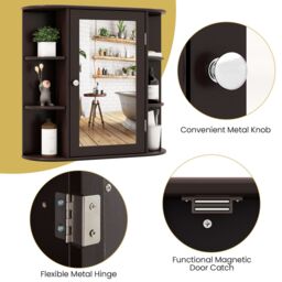 Gymax Mirrored Bathroom Cabinet Wooden Hanging Medicine Cabinet-Brown in Dark Brown - thumbnail 8