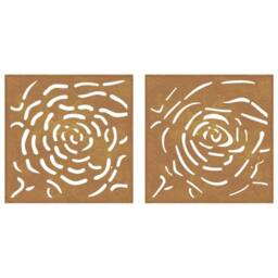 Berkfield Home Garden Wall Decorations 2 pcs 55x55 cm Corten Steel Rose Design in Brown - thumbnail 5