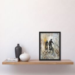 "Artery8 Two Cyclists Bikes Dark Bubble Painting Artwork Framed Art Print in Grey - Size: W12"" x H16""" - thumbnail 4