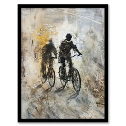 "Artery8 Two Cyclists Bikes Dark Bubble Painting Artwork Framed Art Print in Grey - Size: W12"" x H16""" - thumbnail 1