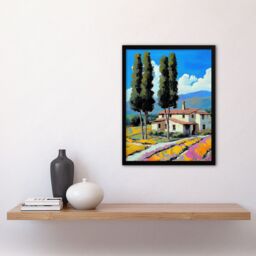 "Artery8 Spanish Countryside House Summer Landscape Travel Framed Art Print in Blue - Size: W12"" x H16""" - thumbnail 4