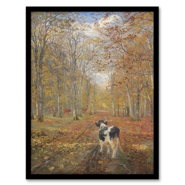 Artery8 Theodor Philipsen Calf on A Road in Dyrehaven Framed Wall Art Print - Size: A4 - image 1