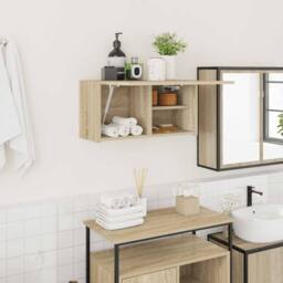 Berkfield Home Bathroom Wall Cabinet Sonoma Oak 60x25x30 cm Engineered Wood in Light Oak - Size: 60 x 25 x 30 cm - thumbnail 2