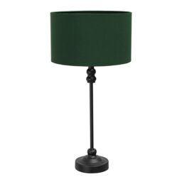 ValueLights Maggie Black Metal Candlestick Slim Table Lamp with Fabric Drum Lamp Shade in Bottle Green - thumbnail 2