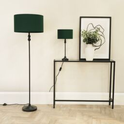 ValueLights Maggie Black Metal Candlestick Slim Table Lamp with Fabric Drum Lamp Shade in Bottle Green - thumbnail 5