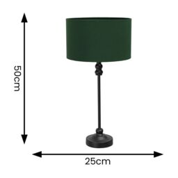 ValueLights Maggie Black Metal Candlestick Slim Table Lamp with Fabric Drum Lamp Shade in Bottle Green - thumbnail 6