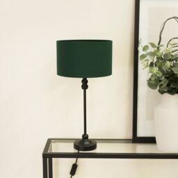 ValueLights Maggie Black Metal Candlestick Slim Table Lamp with Fabric Drum Lamp Shade in Bottle Green - thumbnail 3