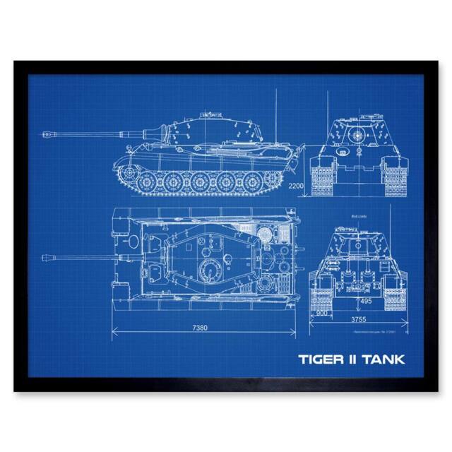 "Artery8 Tiger II Panzerkampfwagen Heavy Tank Blue Plan 12x16"" Framed Art Print - Size: W12"" x H16""" - image 1