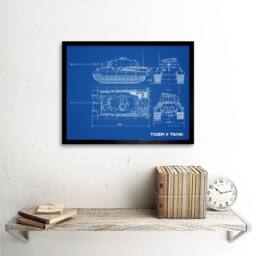 "Artery8 Tiger II Panzerkampfwagen Heavy Tank Blue Plan 12x16"" Framed Art Print - Size: W12"" x H16""" - thumbnail 2