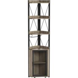 VOGREX Tall Corner Bar Cabinet w/ 5-Tier Shelves Wine Glass Holder in Brown - thumbnail 3