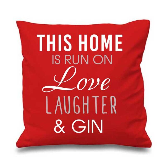 "60 SECOND MAKEOVER Red Cushion Cover This Home Is Run By Love Laughter & Gin 16"" x 16"" Mum Friend Gift Decorative Cushion Home - Size: 40 cm x 40 cm"
