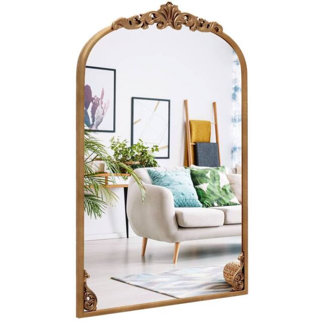 Costway Antiqued Gold Wall Mirror 90 cm x 61 cm Dramatic Arched Mirror - image 1