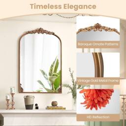 Costway Antiqued Gold Wall Mirror 90 cm x 61 cm Dramatic Arched Mirror - thumbnail 3