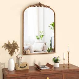 Costway Antiqued Gold Wall Mirror 90 cm x 61 cm Dramatic Arched Mirror - thumbnail 9