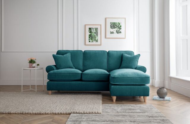 The Great Sofa Company Ezra Right Hand Velvet Chaise Sofa - Scroll Arm in Emerald - Size: Medium - image 1