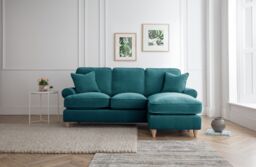 The Great Sofa Company Ezra Right Hand Velvet Chaise Sofa - Scroll Arm in Emerald - Size: Medium