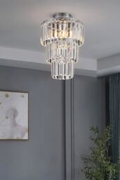 Living and Home Luxury Multi-layer Crystal Flush Mount Chandelier with Chrome Finish in Silver - thumbnail 3