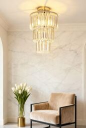 Living and Home Luxury Multi-layer Crystal Flush Mount Chandelier with Chrome Finish in Silver - thumbnail 1