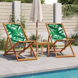 Berkfield Home Folding Beach Chairs 2 pcs Leaf Pattern Fabric & Solid Wood in Green