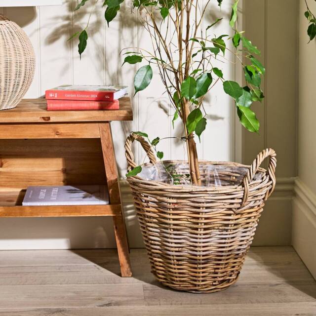 Dibor Traditional Wicker Round Large Lined Basket with Handles H35 x W41cm in Natural - image 1