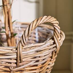 Dibor Traditional Wicker Round Large Lined Basket with Handles H35 x W41cm in Natural - thumbnail 4