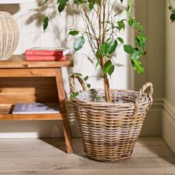 Dibor Traditional Wicker Round Large Lined Basket with Handles H35 x W41cm in Natural - thumbnail 1