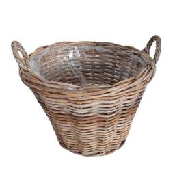Dibor Traditional Wicker Round Large Lined Basket with Handles H35 x W41cm in Natural - thumbnail 2