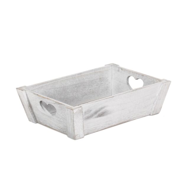 Red Hamper Vintage Heart Cut Handle Wooden Tray in Grey - Size: Small - image 1